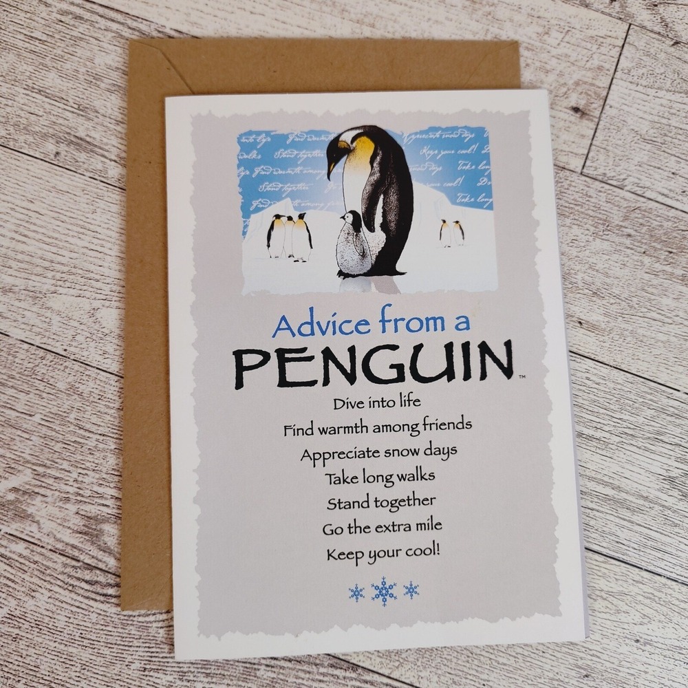 Advice For Life Penguin Greeting Card Inspirational Message - Blank Inside
